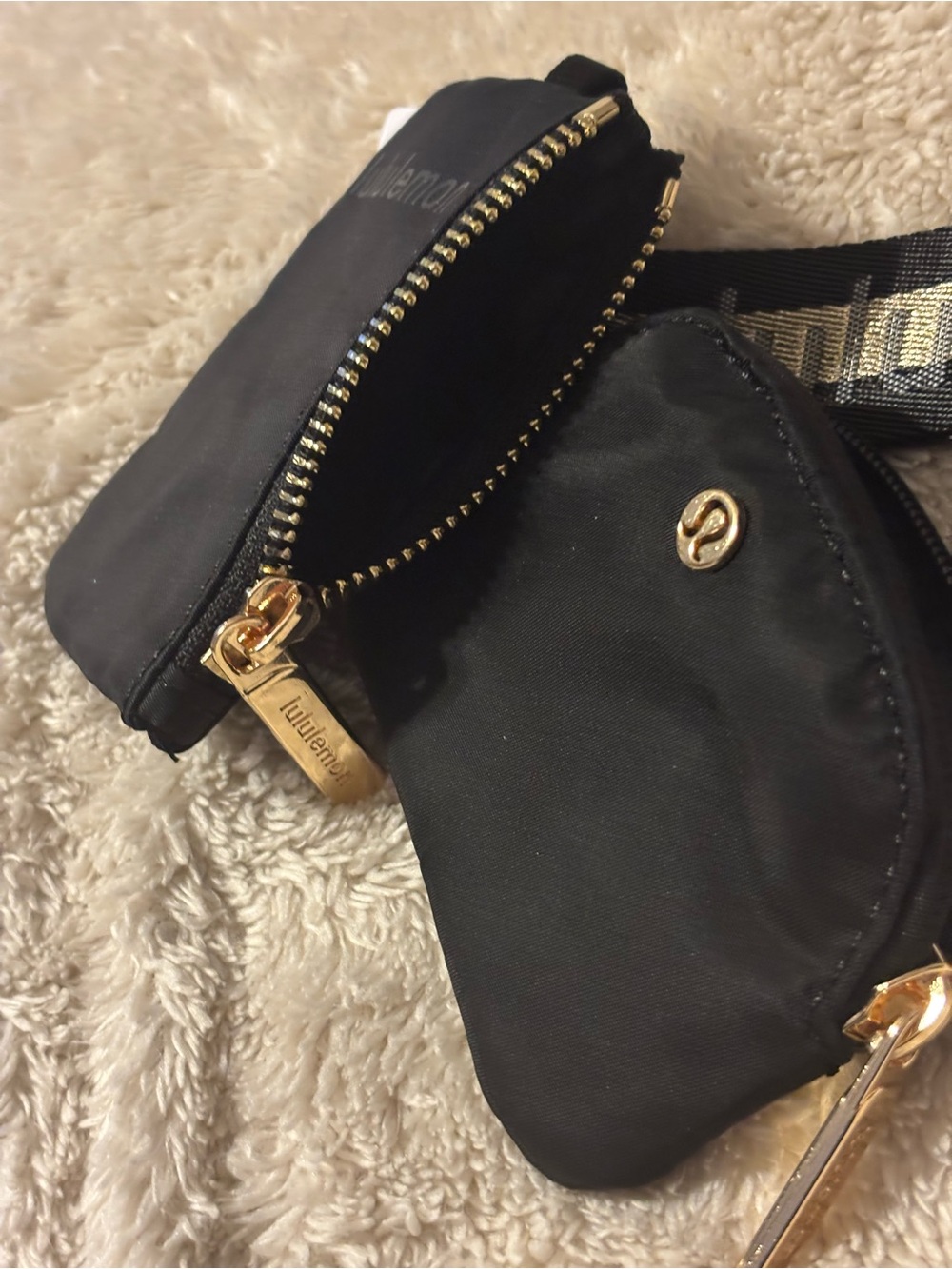 lululemon athletica black double pouch wristlet with gold accents - Picture 3 of 5